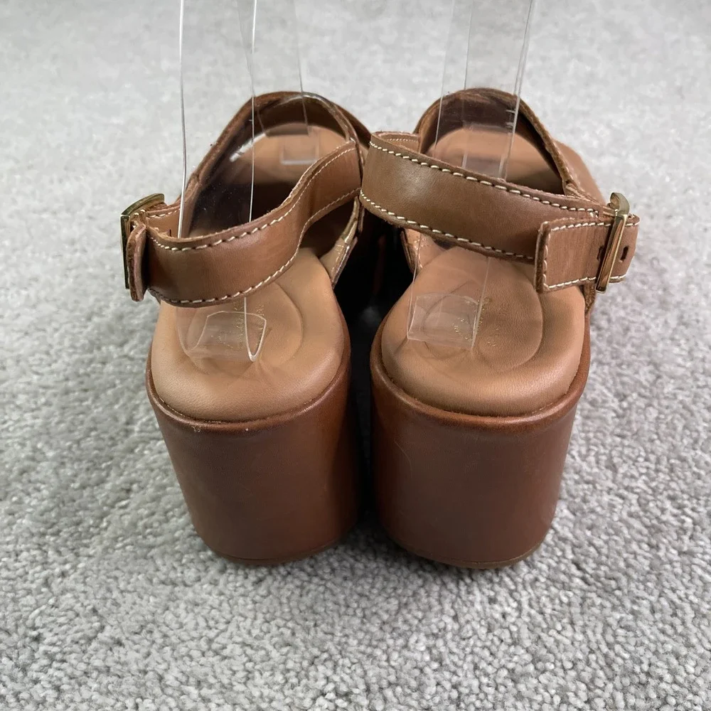Clarks Manon Wish Sandals Women Size 8 Wide Tan Leather Wedge Slingback Platform